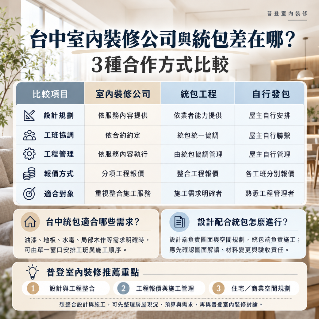 台中室內裝修 與統包差異